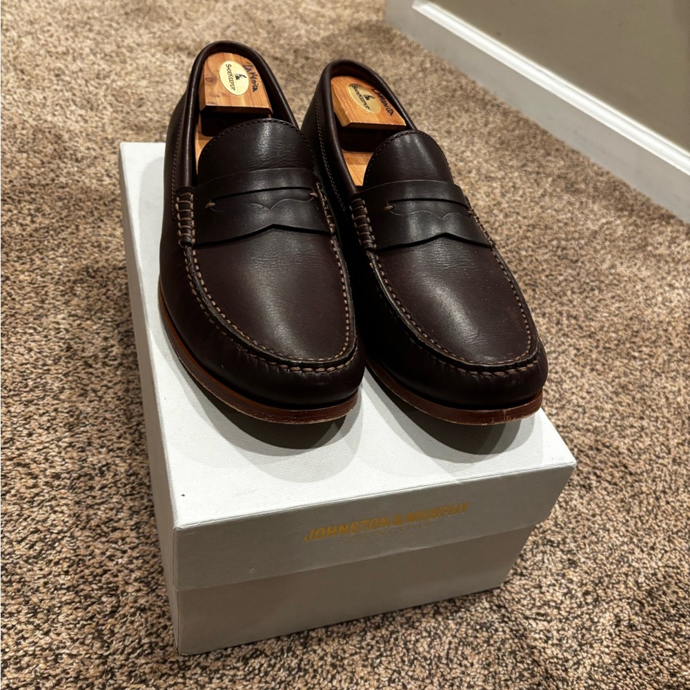 Johnston Murphy Baldwin Penny Loafers, Size 11, Dark Brown